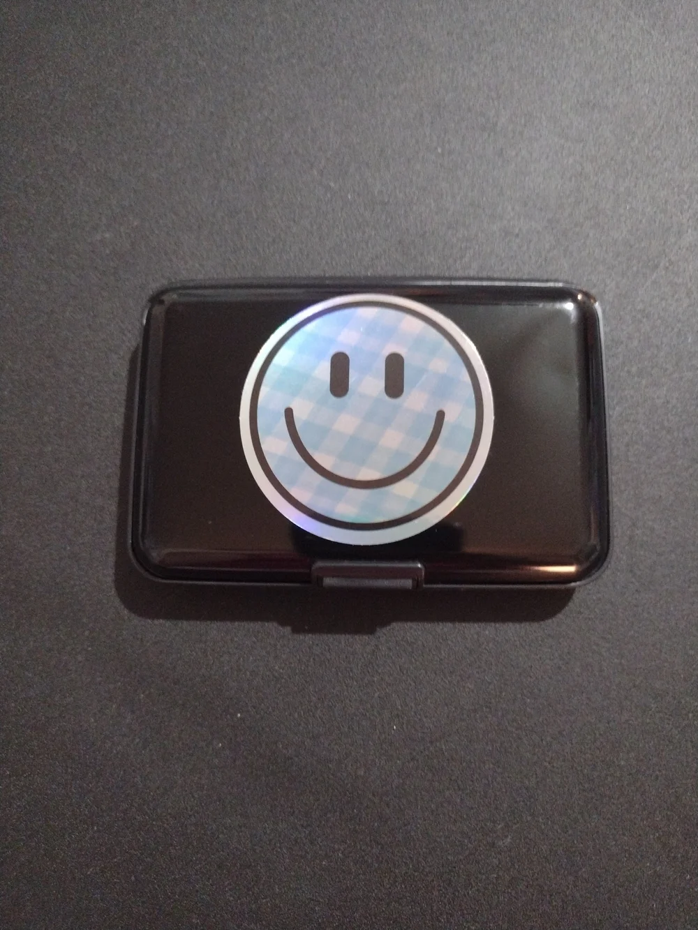 Black Metal Wallet with Holographic Smile Sticker